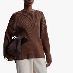 Varley Emile Rib Knit longsleeve sweater Rawhide size large brown Moc neck